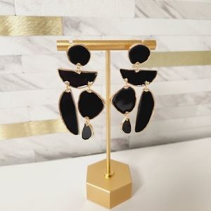 Black & Gold Geometric Shape Earrings Unique Dangle Drop Statement Jewelry